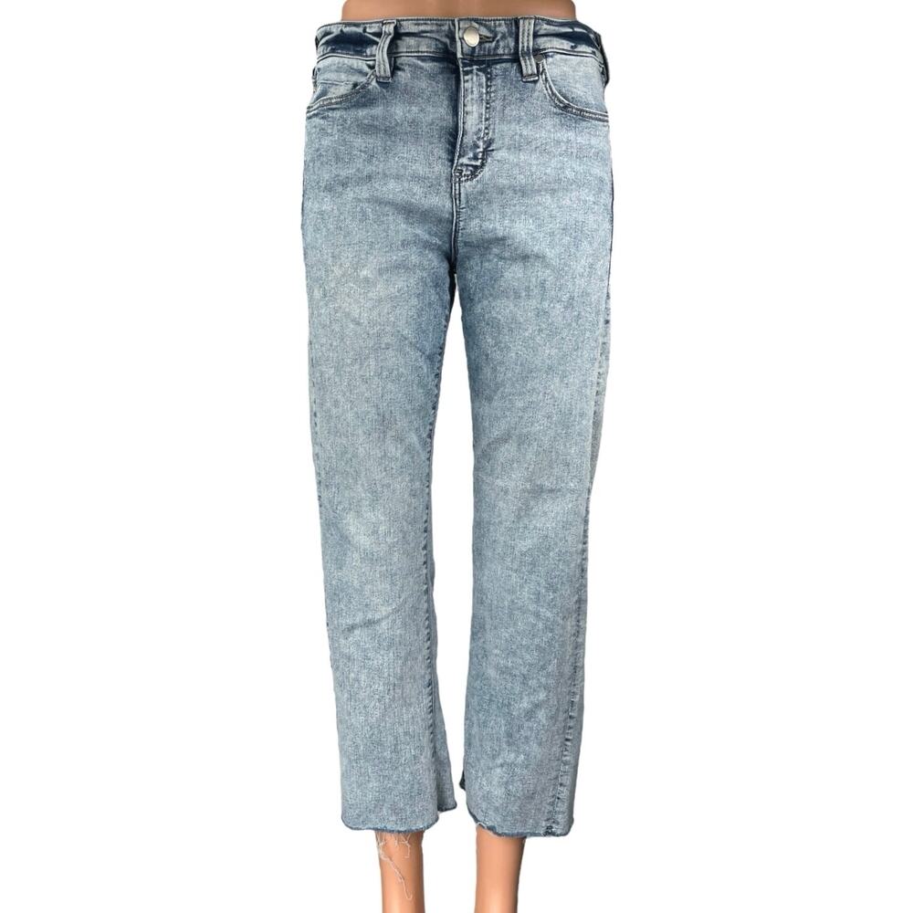 Liverpool Women's Blue Straight Leg High Rise Frayed Raw Hem Crop Denim Jeans 8
